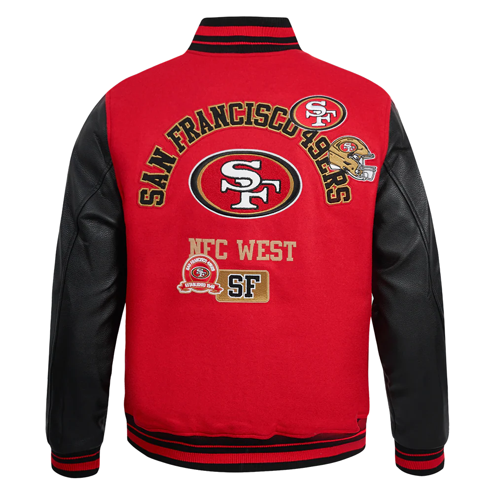 NFL SAN FRANCISCO 49ERS AREA CODE MEN'S RIB WOOL VARSITY JACKET (RED/BLACK) - Image 3