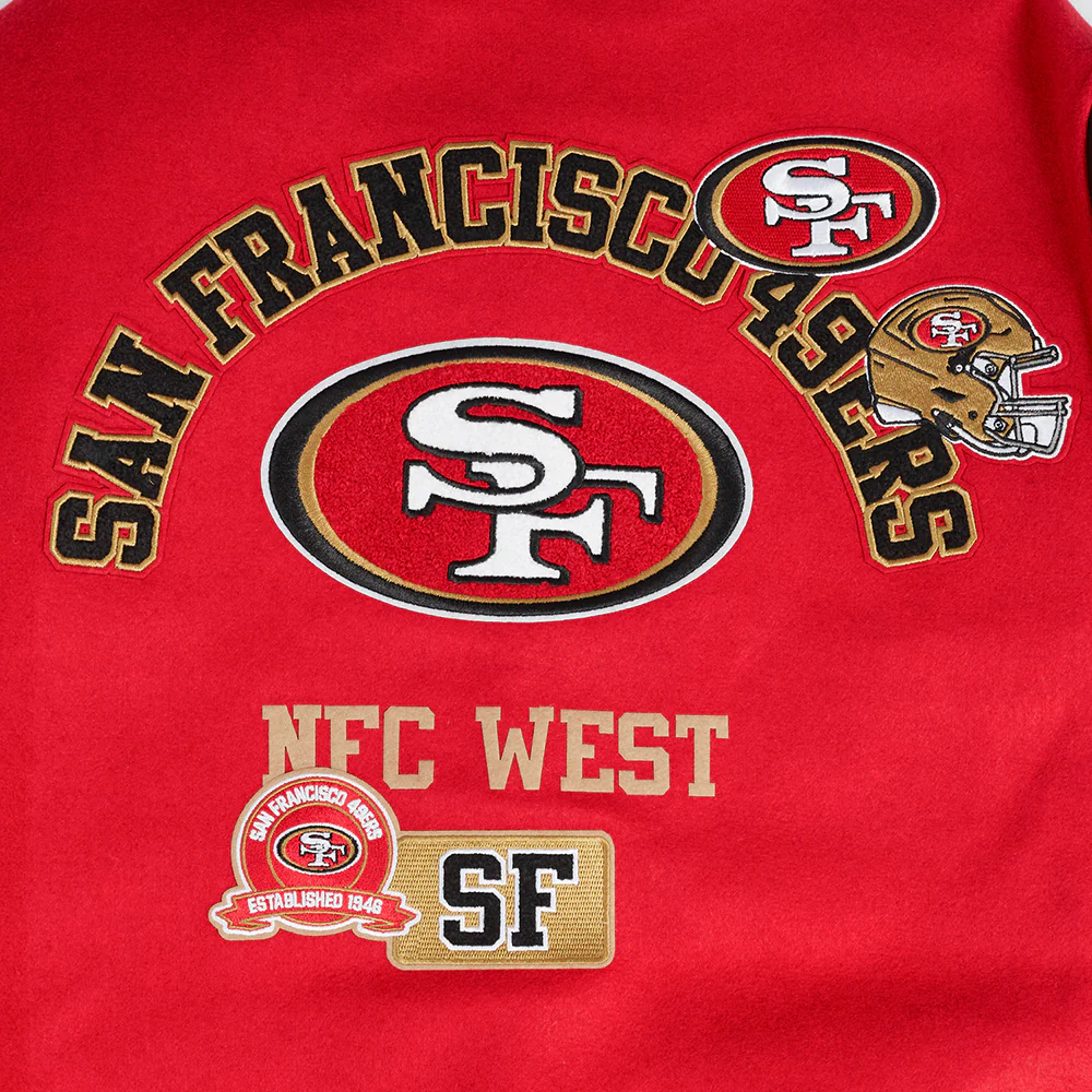 NFL SAN FRANCISCO 49ERS AREA CODE MEN'S RIB WOOL VARSITY JACKET (RED/BLACK) - Image 7