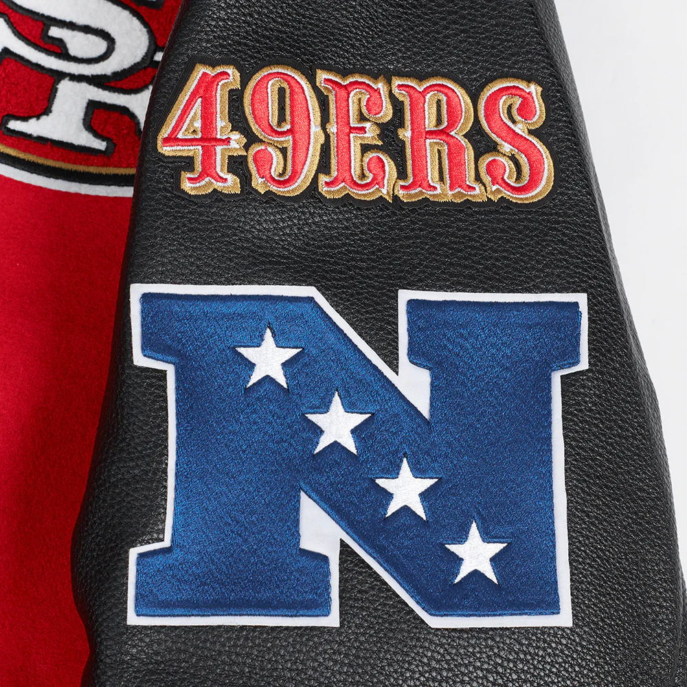 NFL SAN FRANCISCO 49ERS AREA CODE MEN'S RIB WOOL VARSITY JACKET (RED/BLACK) - Image 8