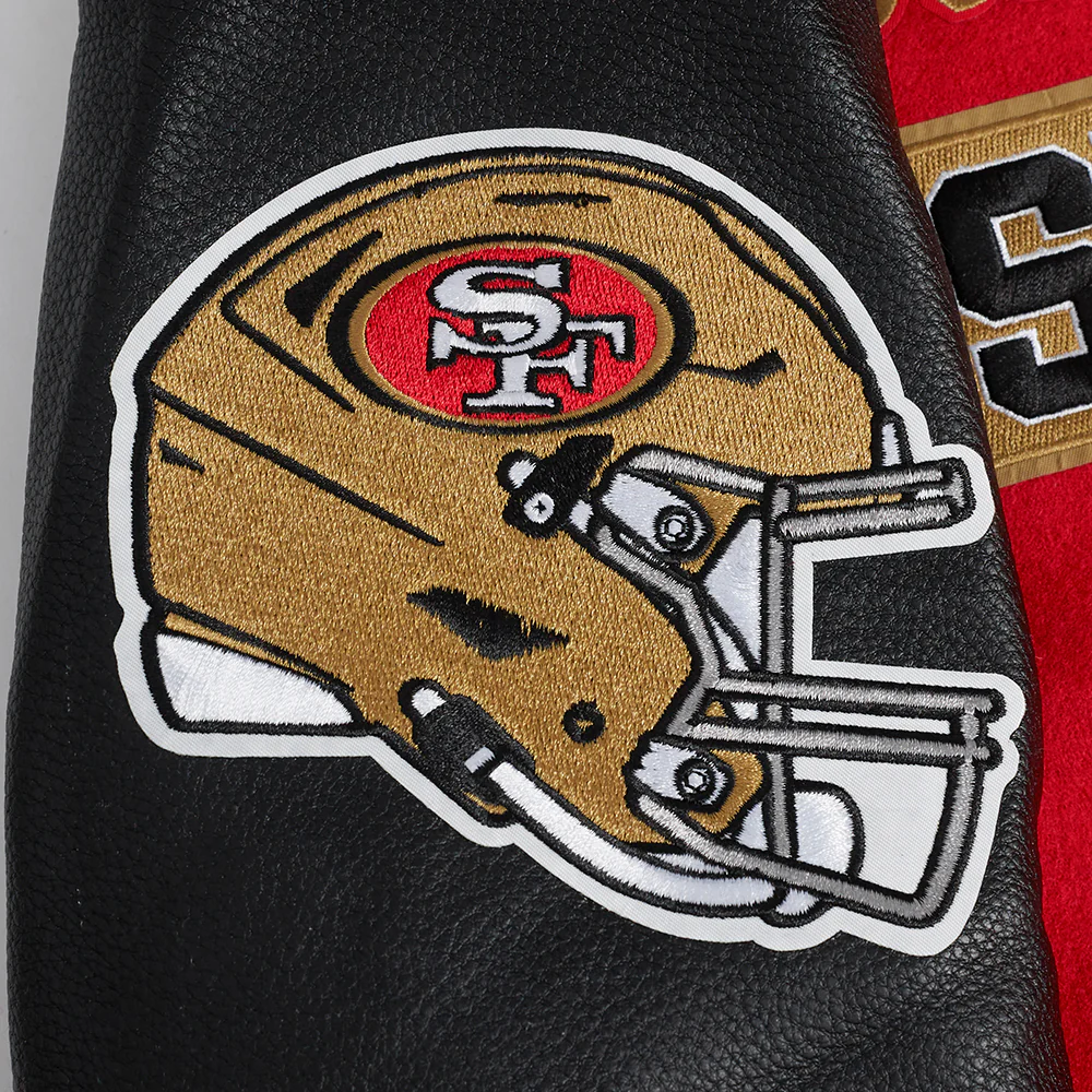 NFL SAN FRANCISCO 49ERS AREA CODE MEN'S RIB WOOL VARSITY JACKET (RED/BLACK) - Image 9