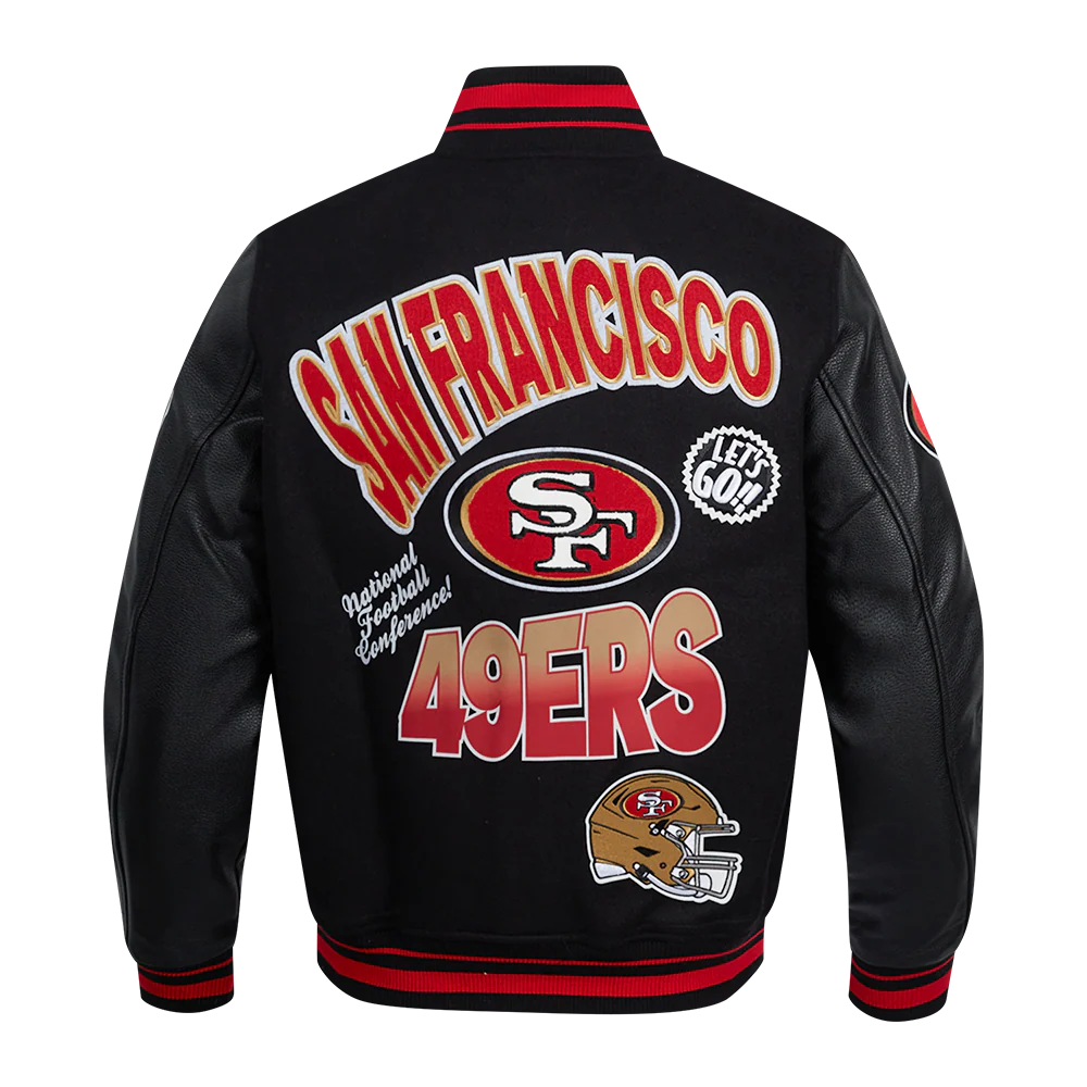 NFL SAN FRANCISCO 49ERS TURN IT UP MEN'S RIB WOOL VARSITY JACKET (BLACK/RED/BLACK) - Image 3