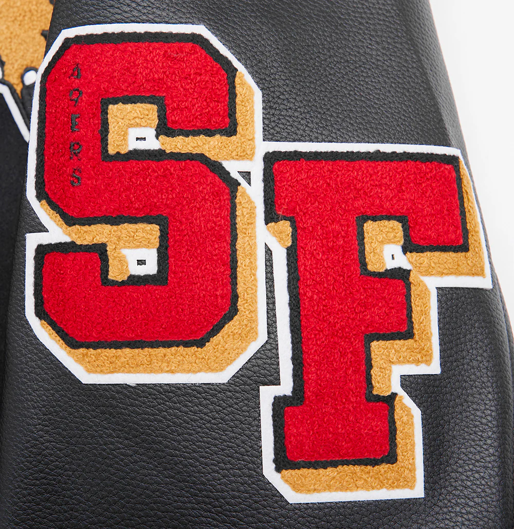 NFL SAN FRANCISCO 49ERS MASHUP MEN'S RIB WOOL VARSITY JACKET (BLACK/RED/BLACK) - Image 14