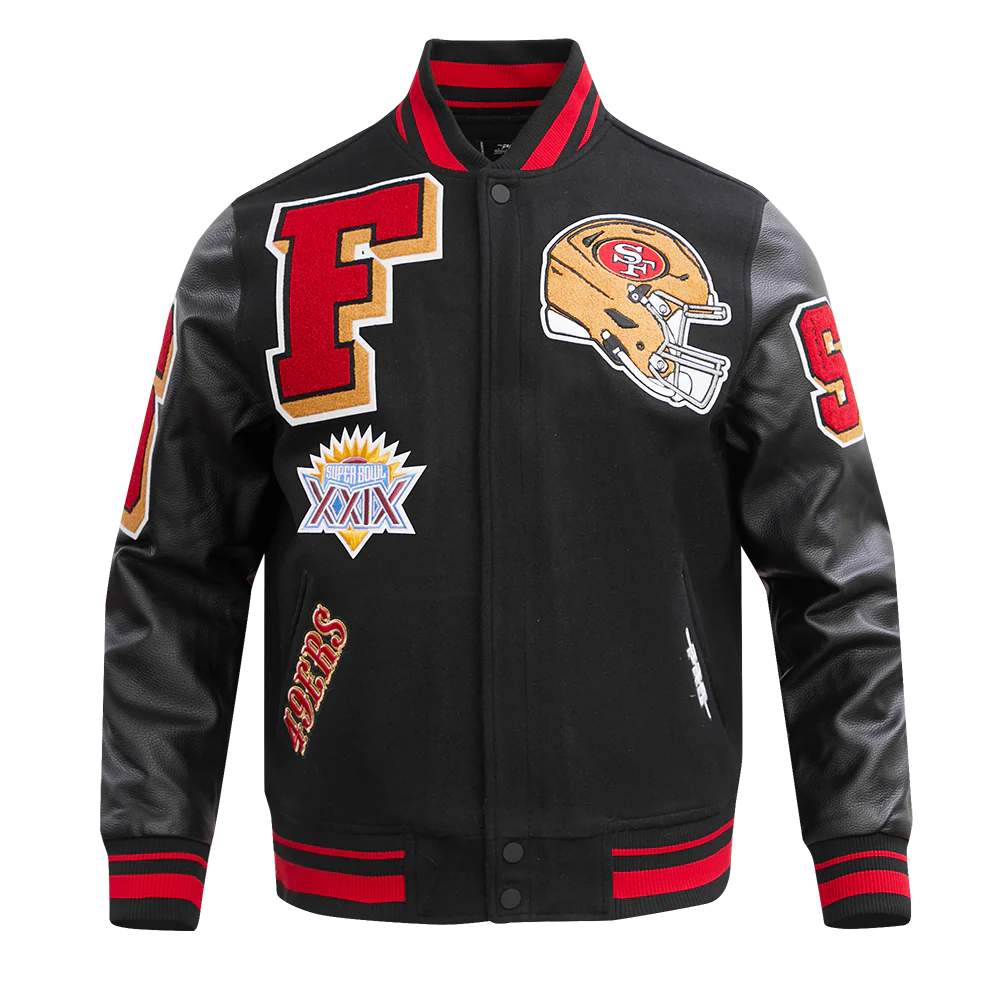 NFL SAN FRANCISCO 49ERS MASHUP MEN'S RIB WOOL VARSITY JACKET (BLACK/RED/BLACK) - Image 3