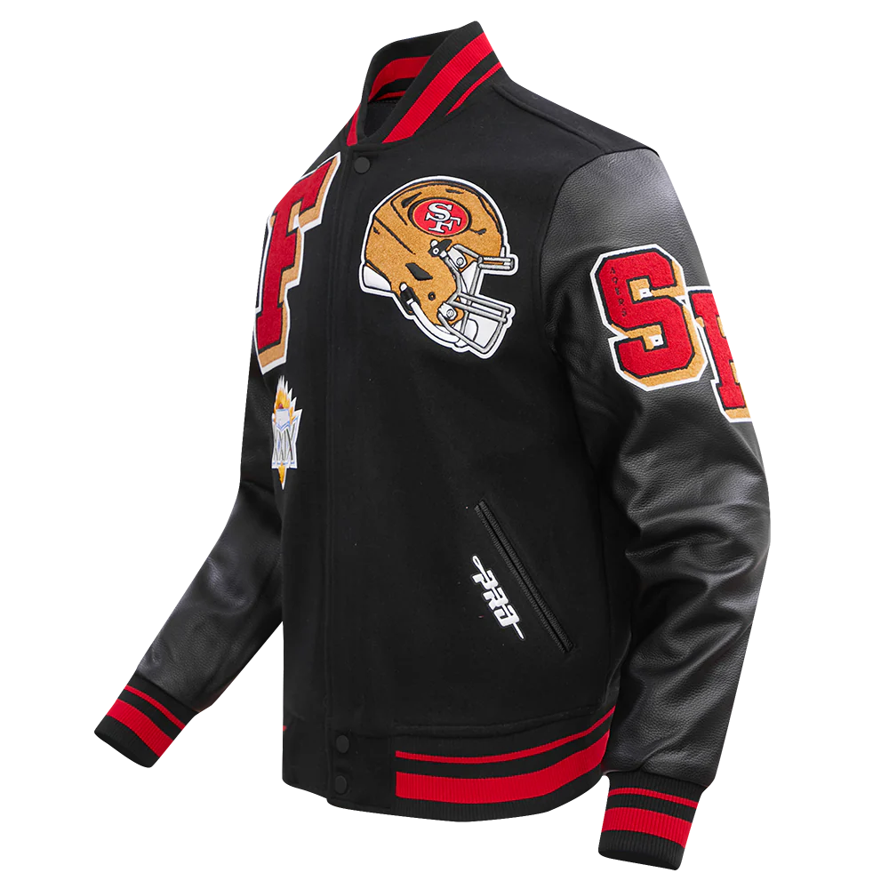 NFL SAN FRANCISCO 49ERS MASHUP MEN'S RIB WOOL VARSITY JACKET (BLACK/RED/BLACK) - Image 6