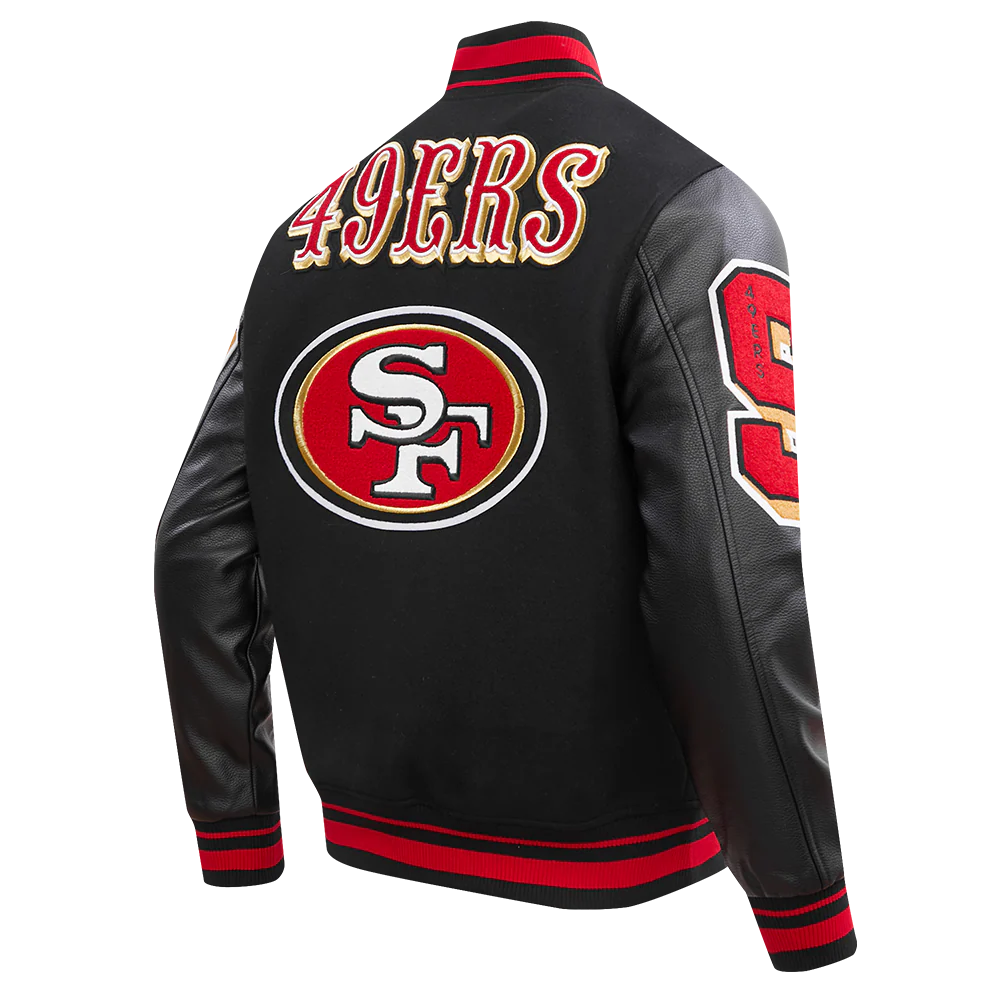 NFL SAN FRANCISCO 49ERS MASHUP MEN'S RIB WOOL VARSITY JACKET (BLACK/RED/BLACK) - Image 8