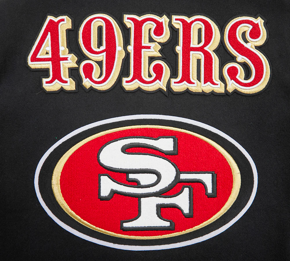 NFL SAN FRANCISCO 49ERS MASHUP MEN'S RIB WOOL VARSITY JACKET (BLACK/RED/BLACK) - Image 9