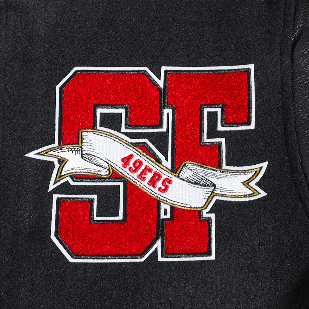 NFL SAN FRANCISCO 49ERS TEAM PENNANTS MEN'S RIB WOOL VARSITY JACKET (BLACK/RED/BLACK) - Image 10