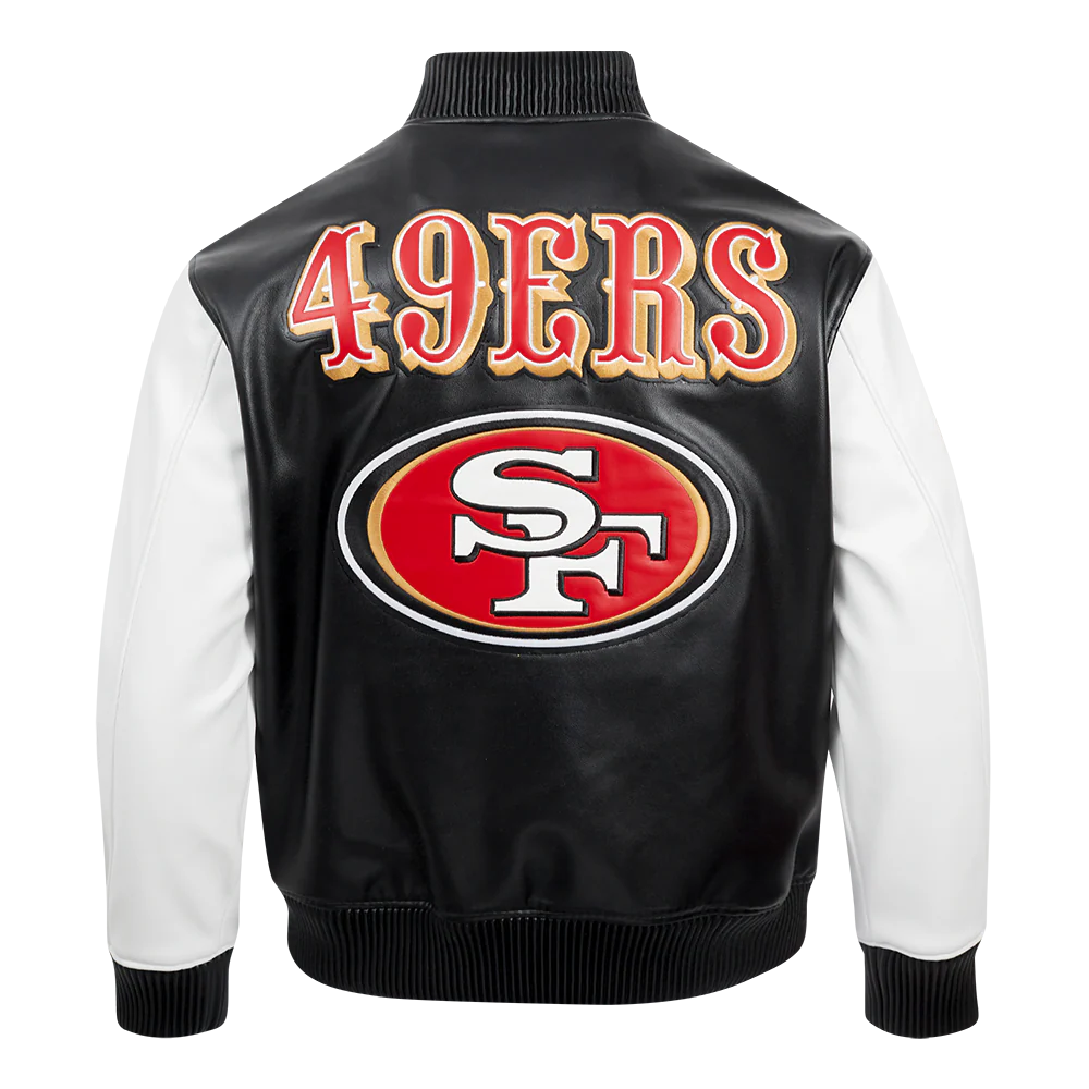 NFL SAN FRANCISCO 49ERS CITY SIGNATURE MEN'S LEATHER VARSITY JACKET (BLACK/WHITE) - Image 3