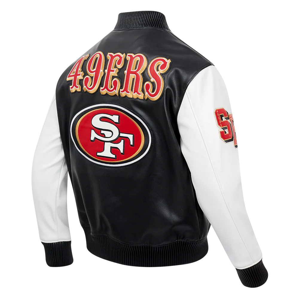 NFL SAN FRANCISCO 49ERS CITY SIGNATURE MEN'S LEATHER VARSITY JACKET (BLACK/WHITE) - Image 4