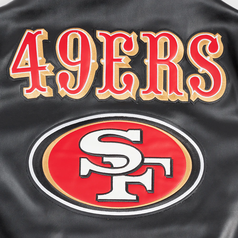 NFL SAN FRANCISCO 49ERS CITY SIGNATURE MEN'S LEATHER VARSITY JACKET (BLACK/WHITE) - Image 5