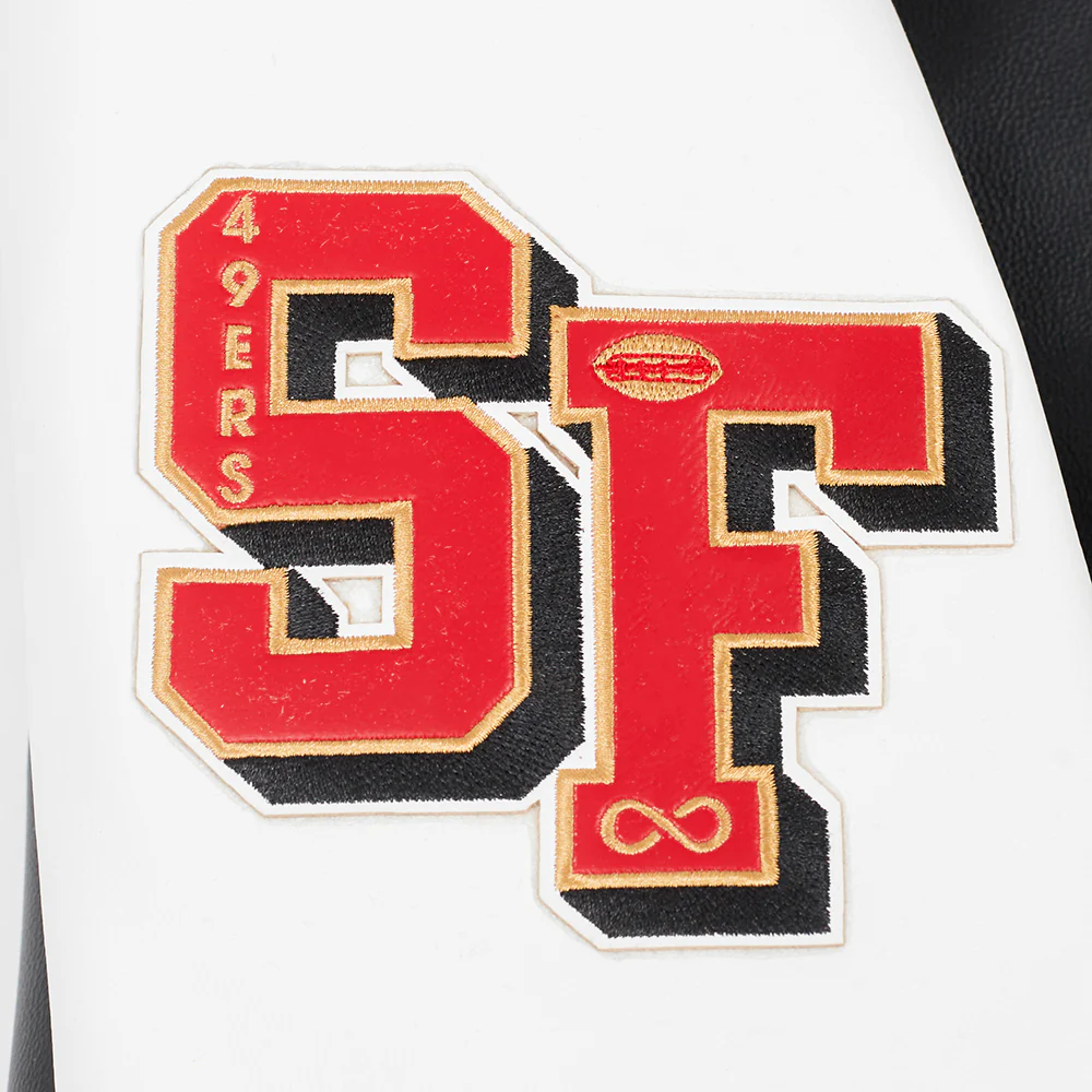 NFL SAN FRANCISCO 49ERS CITY SIGNATURE MEN'S LEATHER VARSITY JACKET (BLACK/WHITE) - Image 7