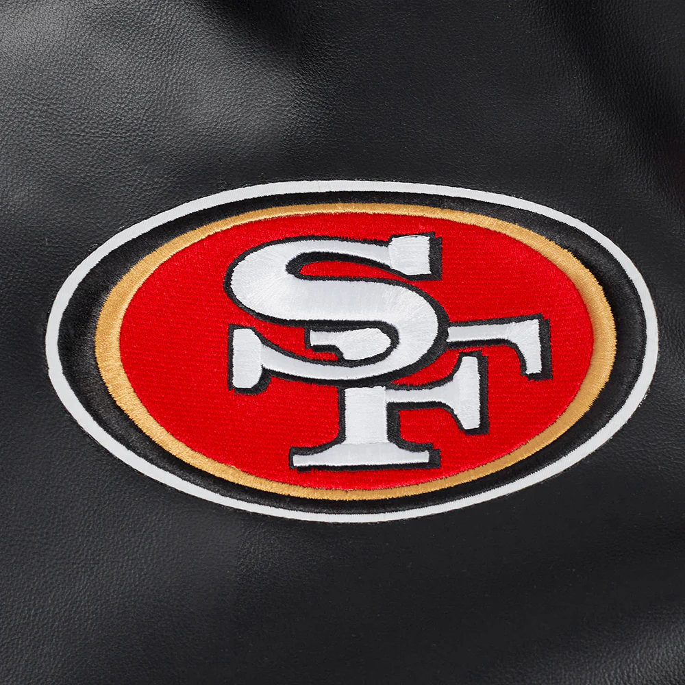 NFL SAN FRANCISCO 49ERS CITY SIGNATURE MEN'S LEATHER VARSITY JACKET (BLACK/WHITE) - Image 9