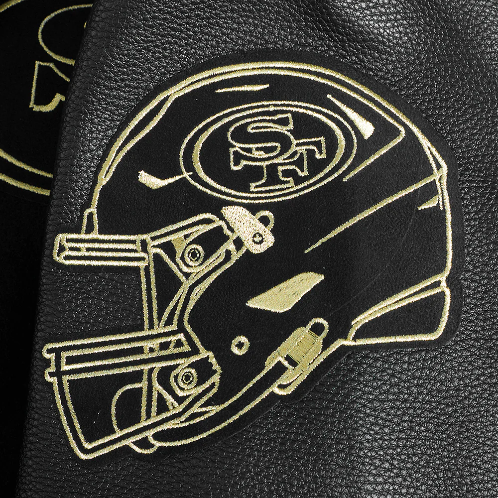 NFL SAN FRANCISCO 49ERS BLACK & GOLD MEN'S WOOL VARSITY JACKET (JET BLACK) - Image 9
