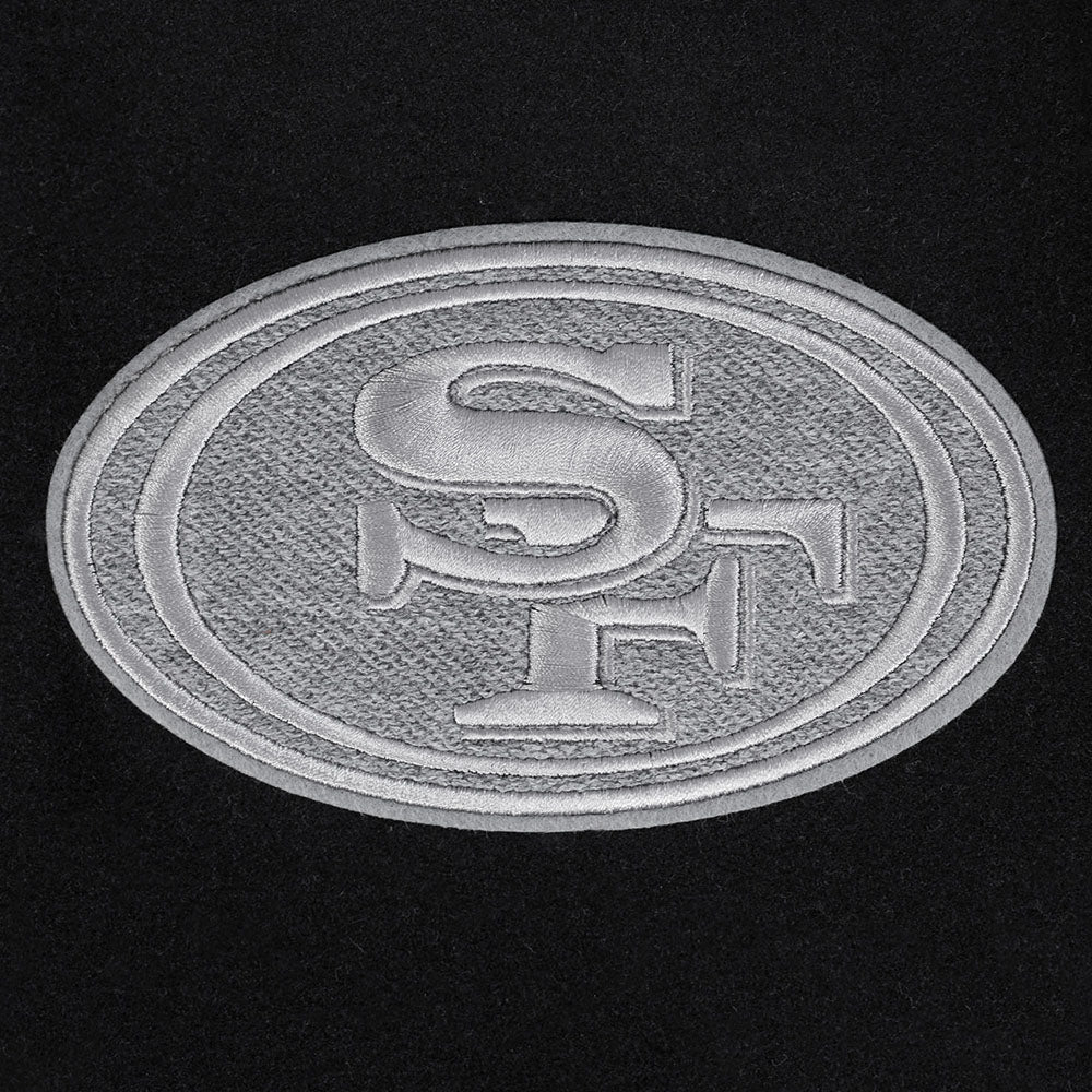 NFL SAN FRANCISCO 49ERS REVERSE FRENCH TERRY MEN'S COLOR BLOCK WOOL VARSITY JACKET (BLACK/GRAY/EGGSHELL) - Image 5