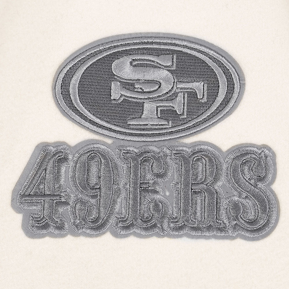 NFL SAN FRANCISCO 49ERS REVERSE FRENCH TERRY MEN'S COLOR BLOCK WOOL VARSITY JACKET (BLACK/GRAY/EGGSHELL) - Image 7