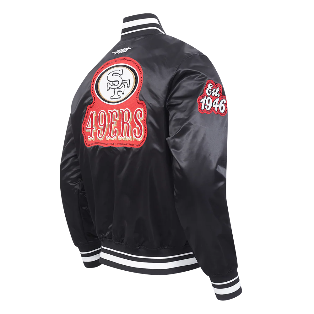 NFL SAN FRANCISCO 49ERS DIY PICK STITCH MEN'S RIB SATIN JACKET (BLACK) - Image 4