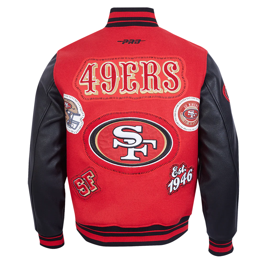 NFL SAN FRANCISCO 49ERS DIY PICK STITCH MEN'S RIB WOOL VARSITY JACKET (RED/BLACK) - Image 3