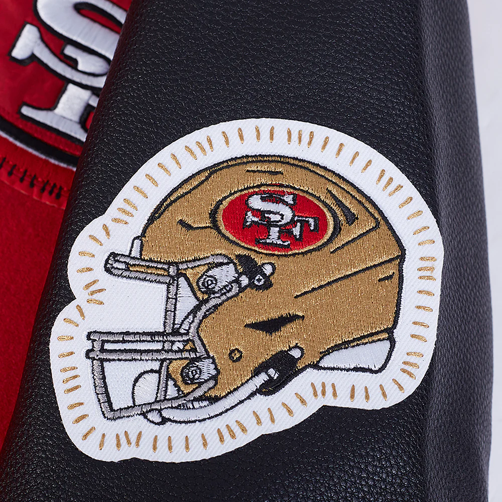 NFL SAN FRANCISCO 49ERS DIY PICK STITCH MEN'S RIB WOOL VARSITY JACKET (RED/BLACK) - Image 9