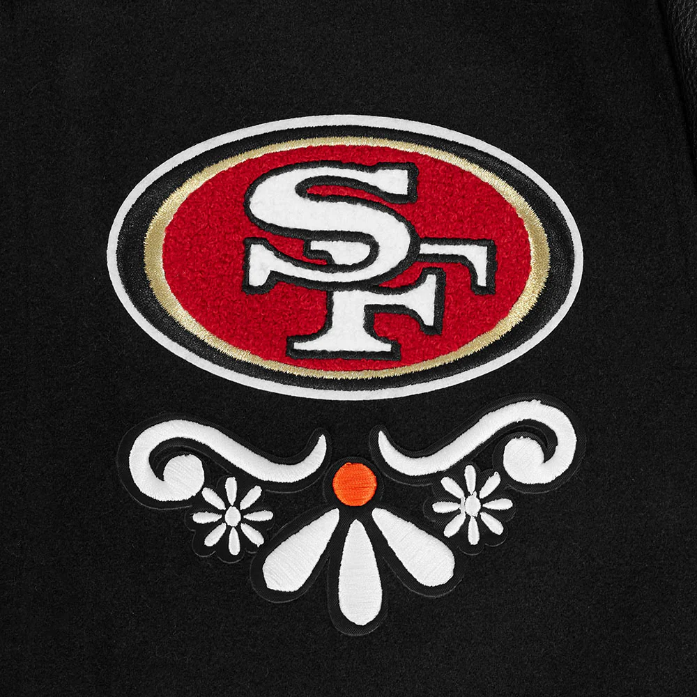 NFL SAN FRANCISCO 49ERS SUGAR SKULL MEN'S RIB WOOL VARSITY JACKET (BLACK/RED/BLACK) - Image 5