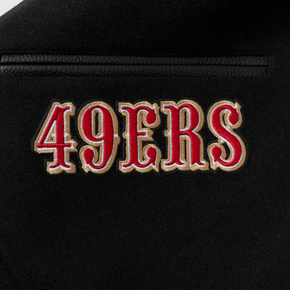 NFL SAN FRANCISCO 49ERS SUGAR SKULL MEN'S RIB WOOL VARSITY JACKET (BLACK/RED/BLACK) - Image 7