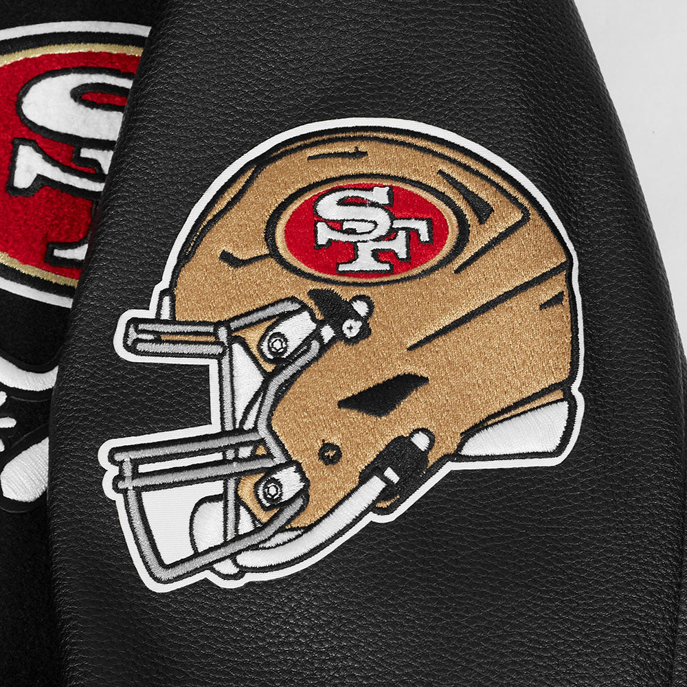NFL SAN FRANCISCO 49ERS SUGAR SKULL MEN'S RIB WOOL VARSITY JACKET (BLACK/RED/BLACK) - Image 9