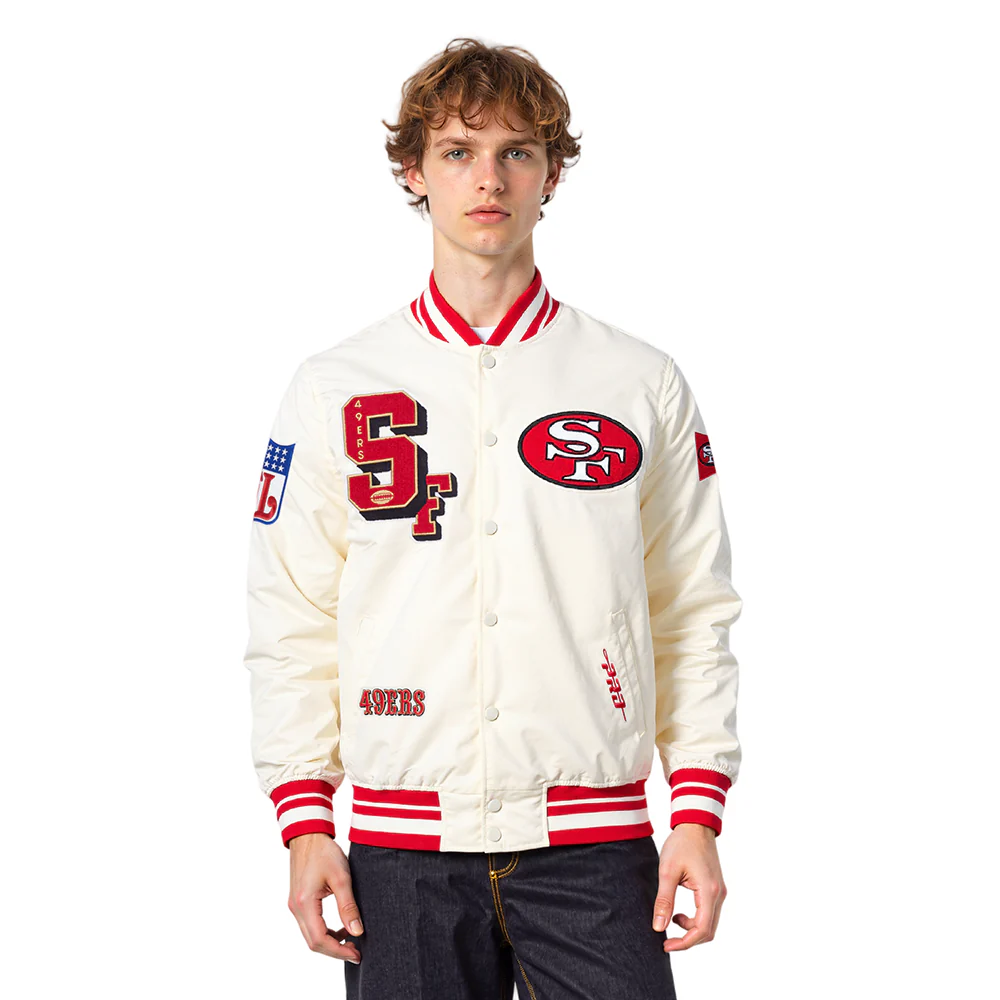 NFL SAN FRANCISCO 49ERS BEST OF MEN'S RIB SATIN JACKET (EGGSHELL/ RED) - Image 2