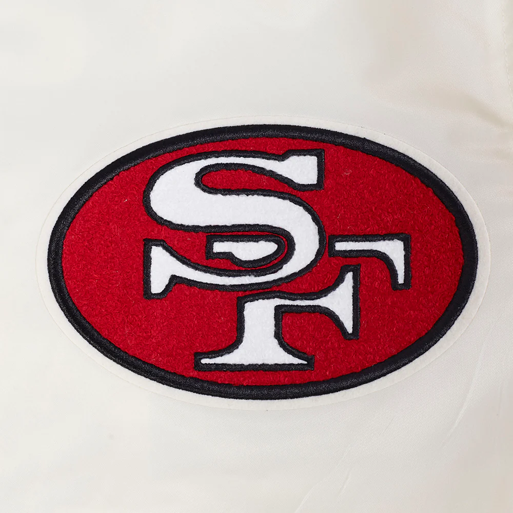 NFL SAN FRANCISCO 49ERS BEST OF MEN'S RIB SATIN JACKET (EGGSHELL/ RED) - Image 3