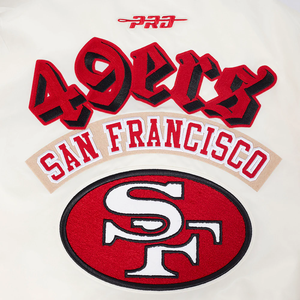 NFL SAN FRANCISCO 49ERS BEST OF MEN'S RIB SATIN JACKET (EGGSHELL/ RED) - Image 5
