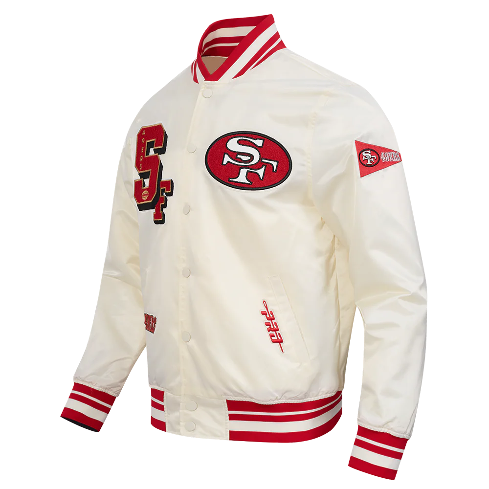 NFL SAN FRANCISCO 49ERS BEST OF MEN'S RIB SATIN JACKET (EGGSHELL/ RED) - Image 8