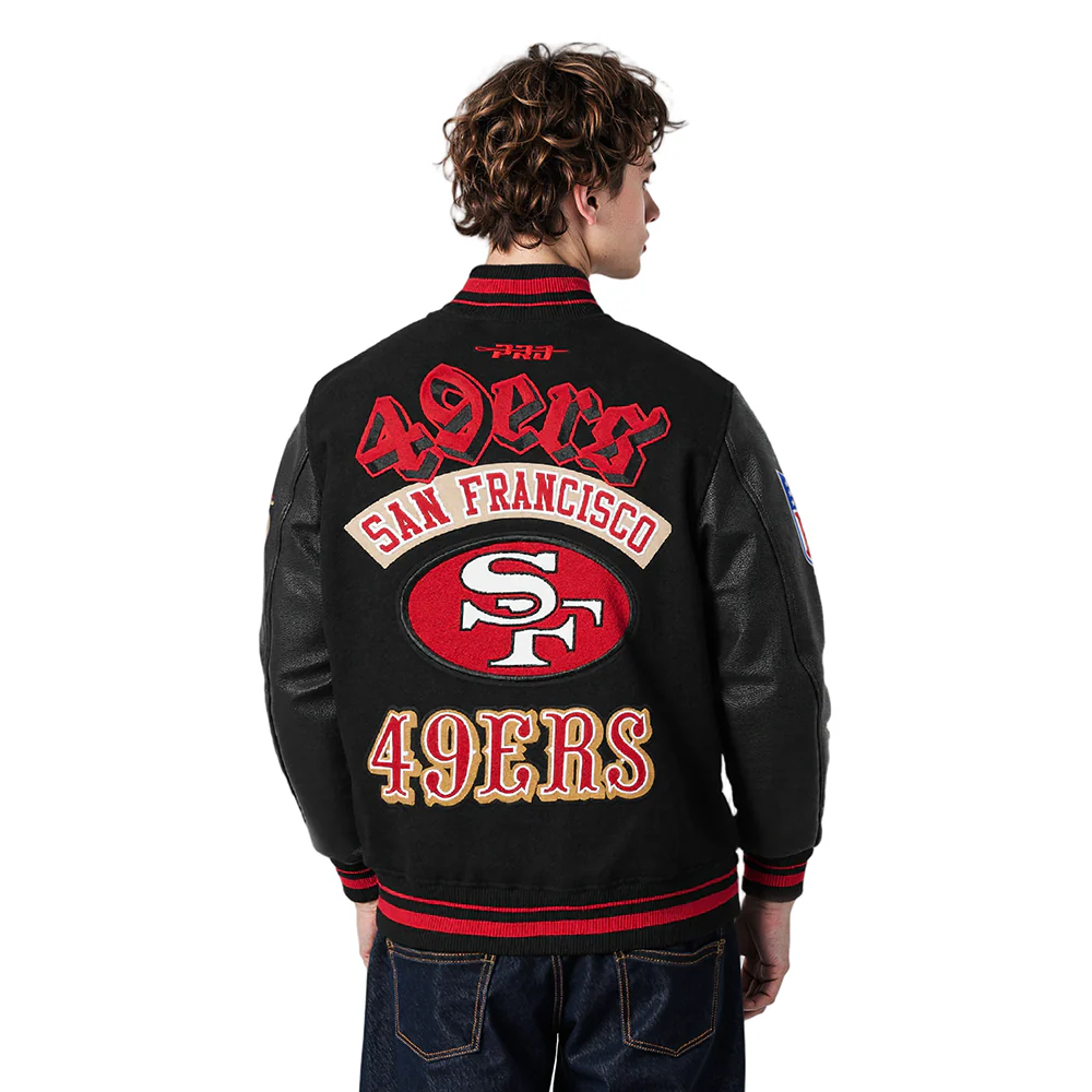 NFL SAN FRANCISCO 49ERS BEST OF MEN'S RIB WOOL VARSITY JACKET (BLACK/RED/BLACK) - Image 15