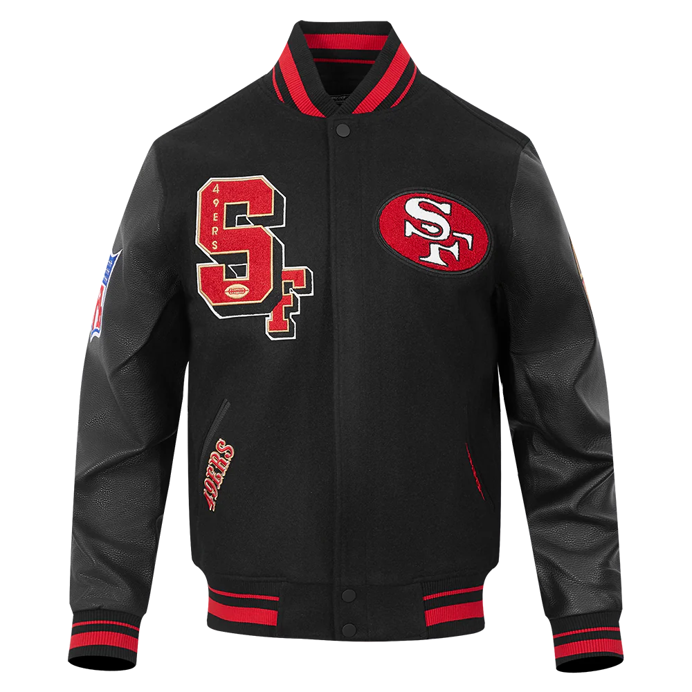 NFL SAN FRANCISCO 49ERS BEST OF MEN'S RIB WOOL VARSITY JACKET (BLACK/RED/BLACK) - Image 3