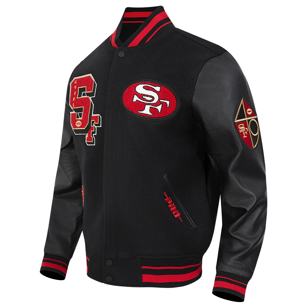 NFL SAN FRANCISCO 49ERS BEST OF MEN'S RIB WOOL VARSITY JACKET (BLACK/RED/BLACK) - Image 4