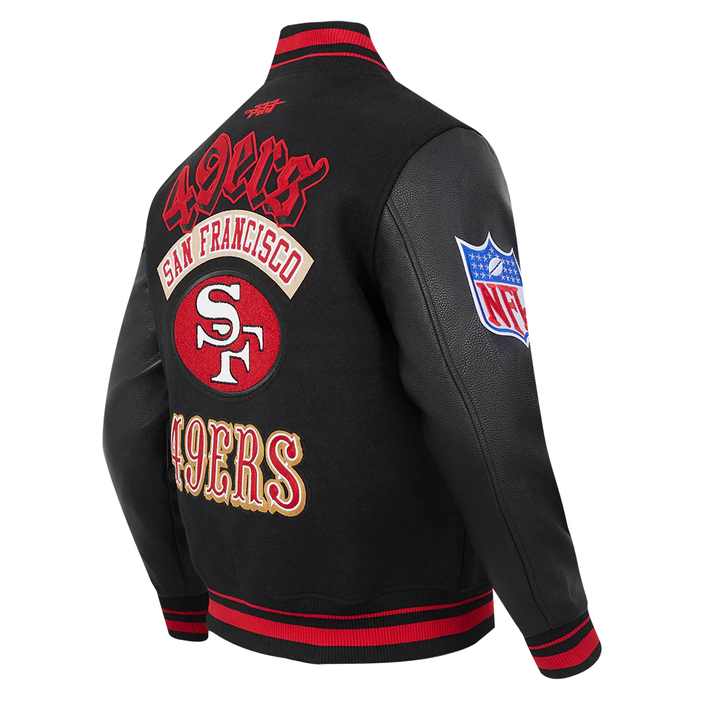 NFL SAN FRANCISCO 49ERS BEST OF MEN'S RIB WOOL VARSITY JACKET (BLACK/RED/BLACK) - Image 6