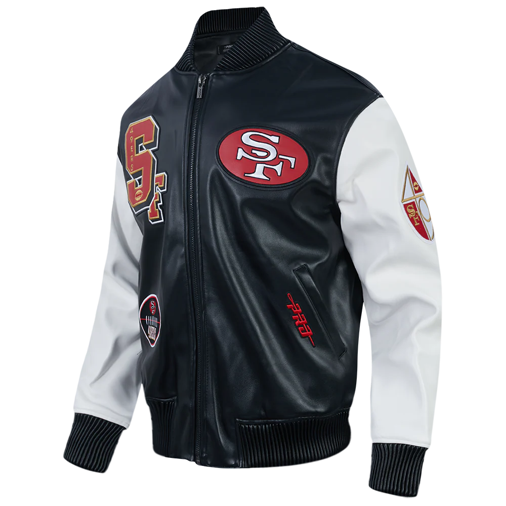 NFL SAN FRANCISCO 49ERS BEST OF MEN'S LEATHER VARSITY JACKET (BLACK/WHITE) - Image 15