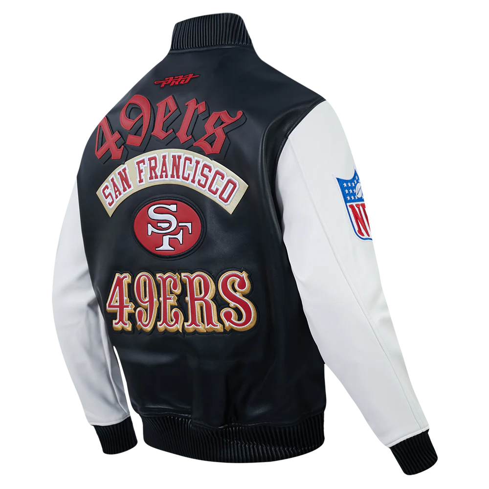 NFL SAN FRANCISCO 49ERS BEST OF MEN'S LEATHER VARSITY JACKET (BLACK/WHITE) - Image 16