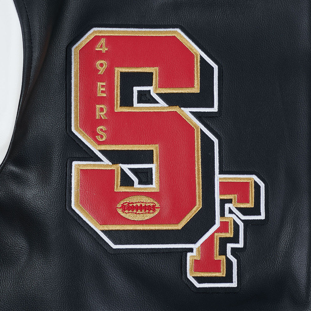 NFL SAN FRANCISCO 49ERS BEST OF MEN'S LEATHER VARSITY JACKET (BLACK/WHITE) - Image 20
