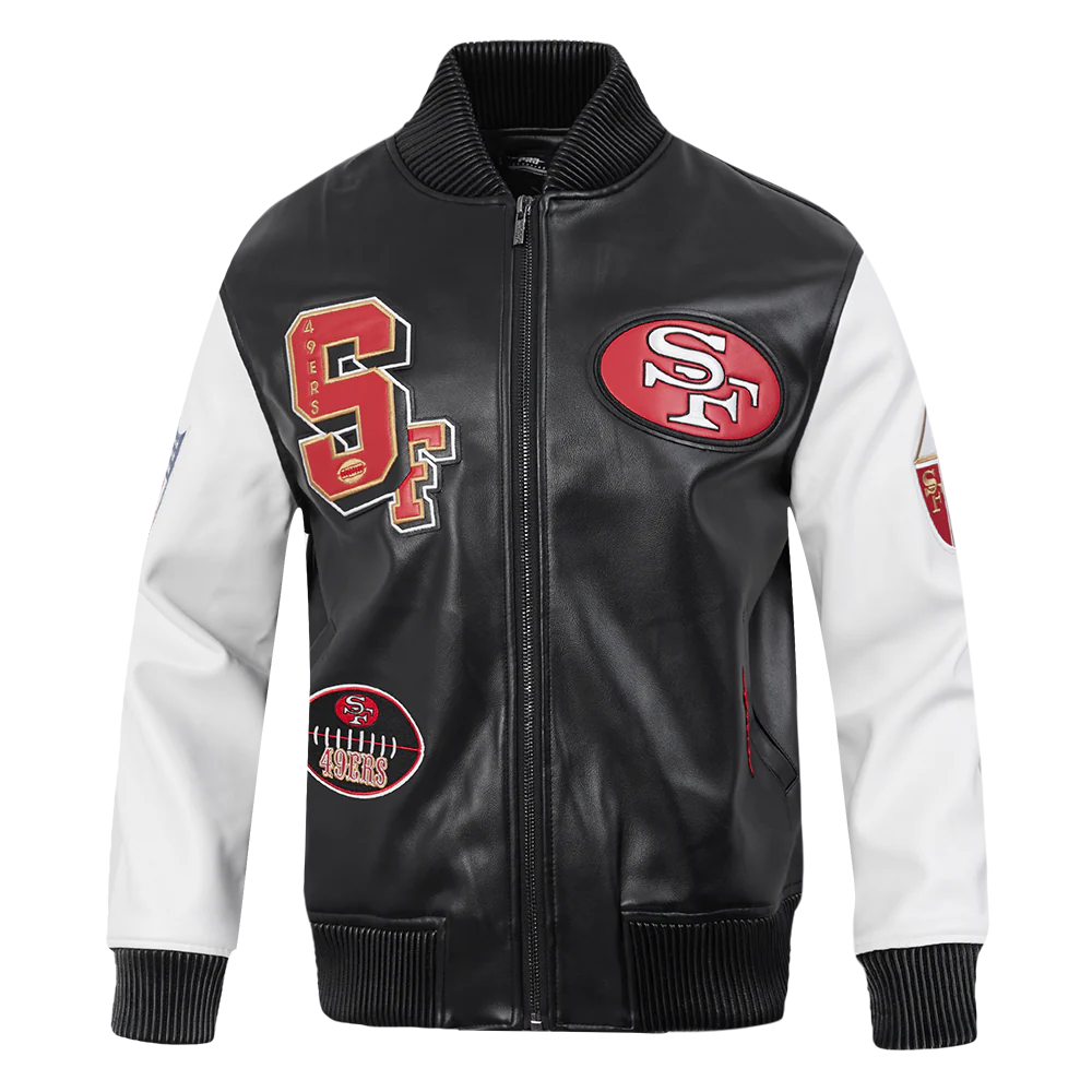 NFL SAN FRANCISCO 49ERS BEST OF MEN'S LEATHER VARSITY JACKET (BLACK/WHITE) - Image 3