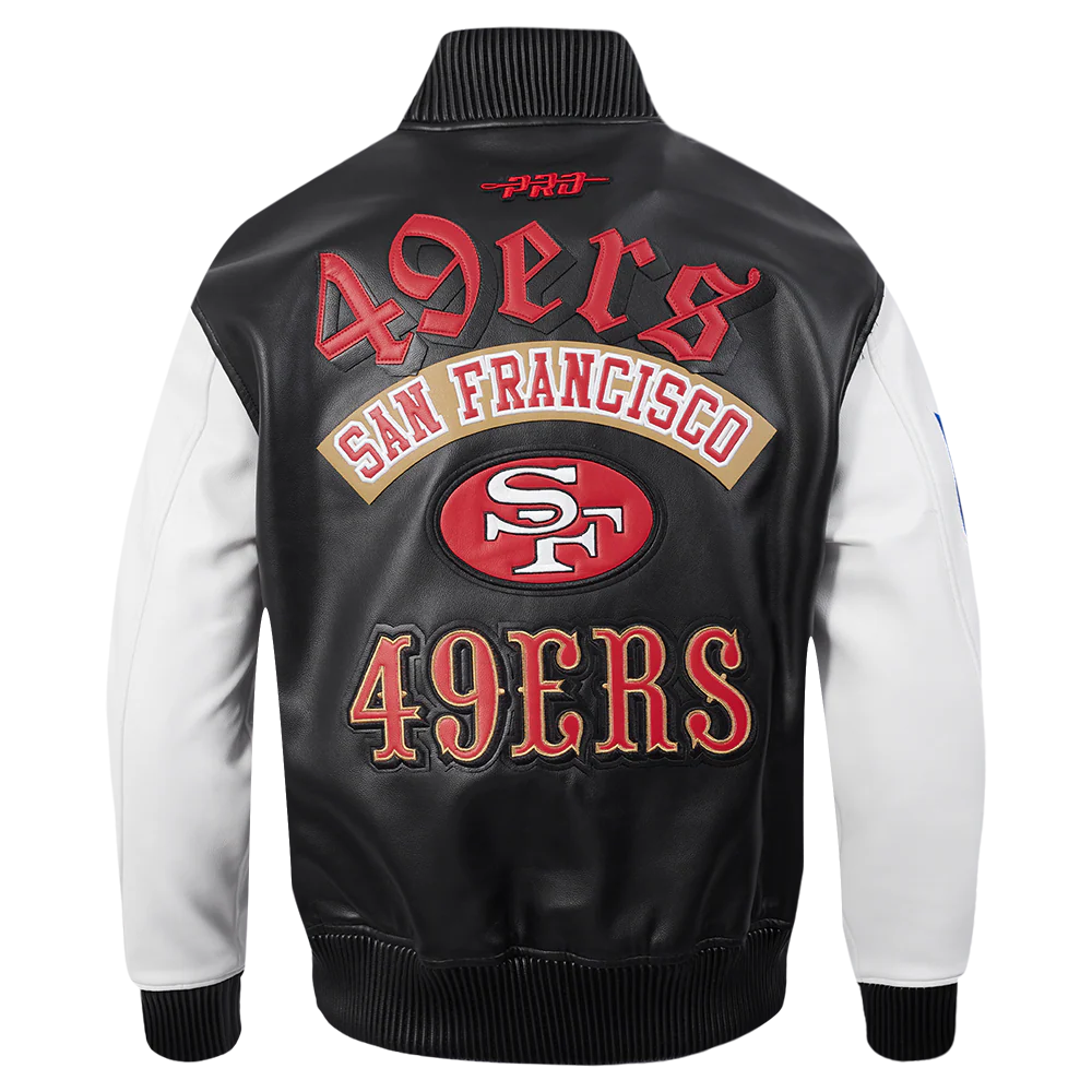 NFL SAN FRANCISCO 49ERS BEST OF MEN'S LEATHER VARSITY JACKET (BLACK/WHITE) - Image 5