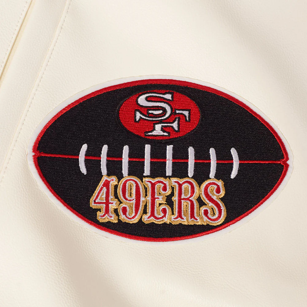 NFL SAN FRANCISCO 49ERS BEST OF MEN'S LEATHER VARSITY JACKET (EGGSHELL) - Image 10