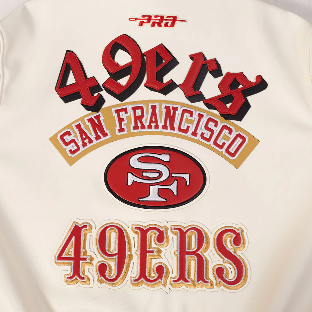 NFL SAN FRANCISCO 49ERS BEST OF MEN'S LEATHER VARSITY JACKET (EGGSHELL) - Image 17