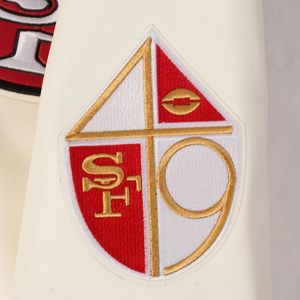 NFL SAN FRANCISCO 49ERS BEST OF MEN'S LEATHER VARSITY JACKET (EGGSHELL) - Image 19