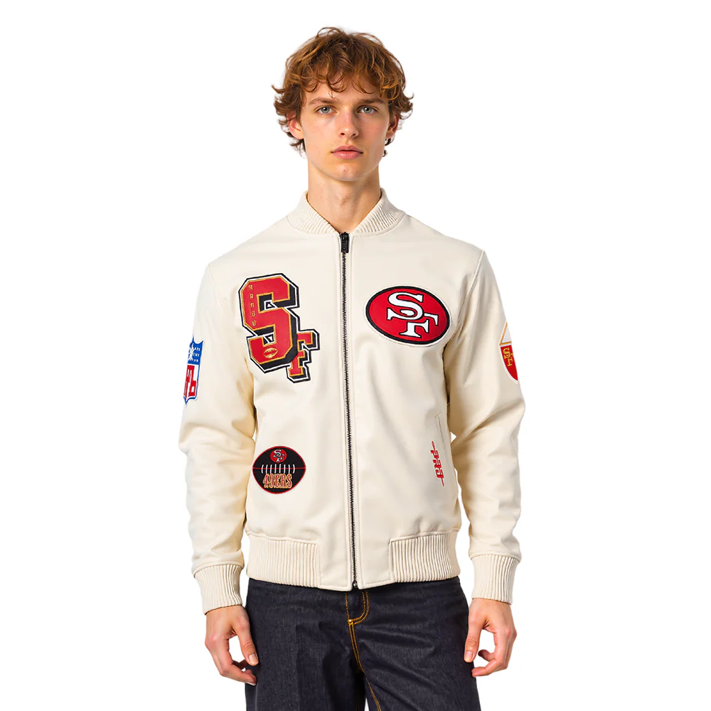 NFL SAN FRANCISCO 49ERS BEST OF MEN'S LEATHER VARSITY JACKET (EGGSHELL) - Image 2