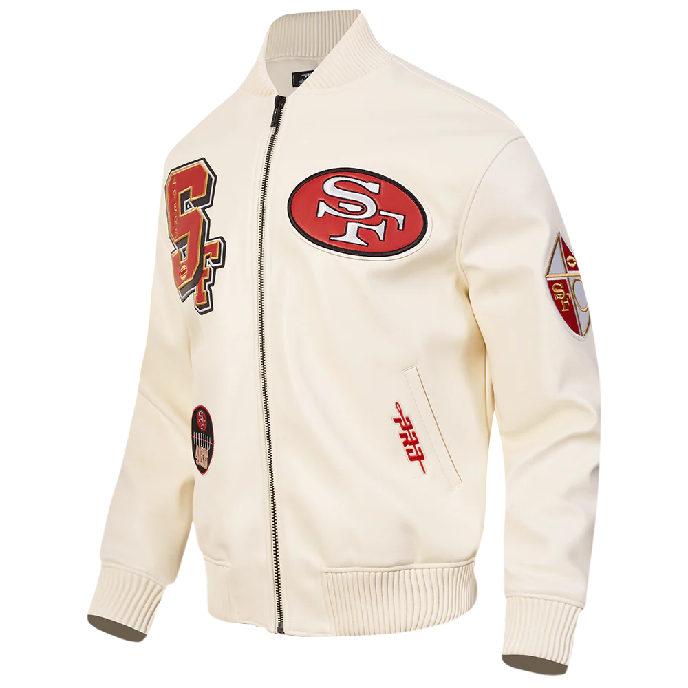 NFL SAN FRANCISCO 49ERS BEST OF MEN'S LEATHER VARSITY JACKET (EGGSHELL) - Image 3