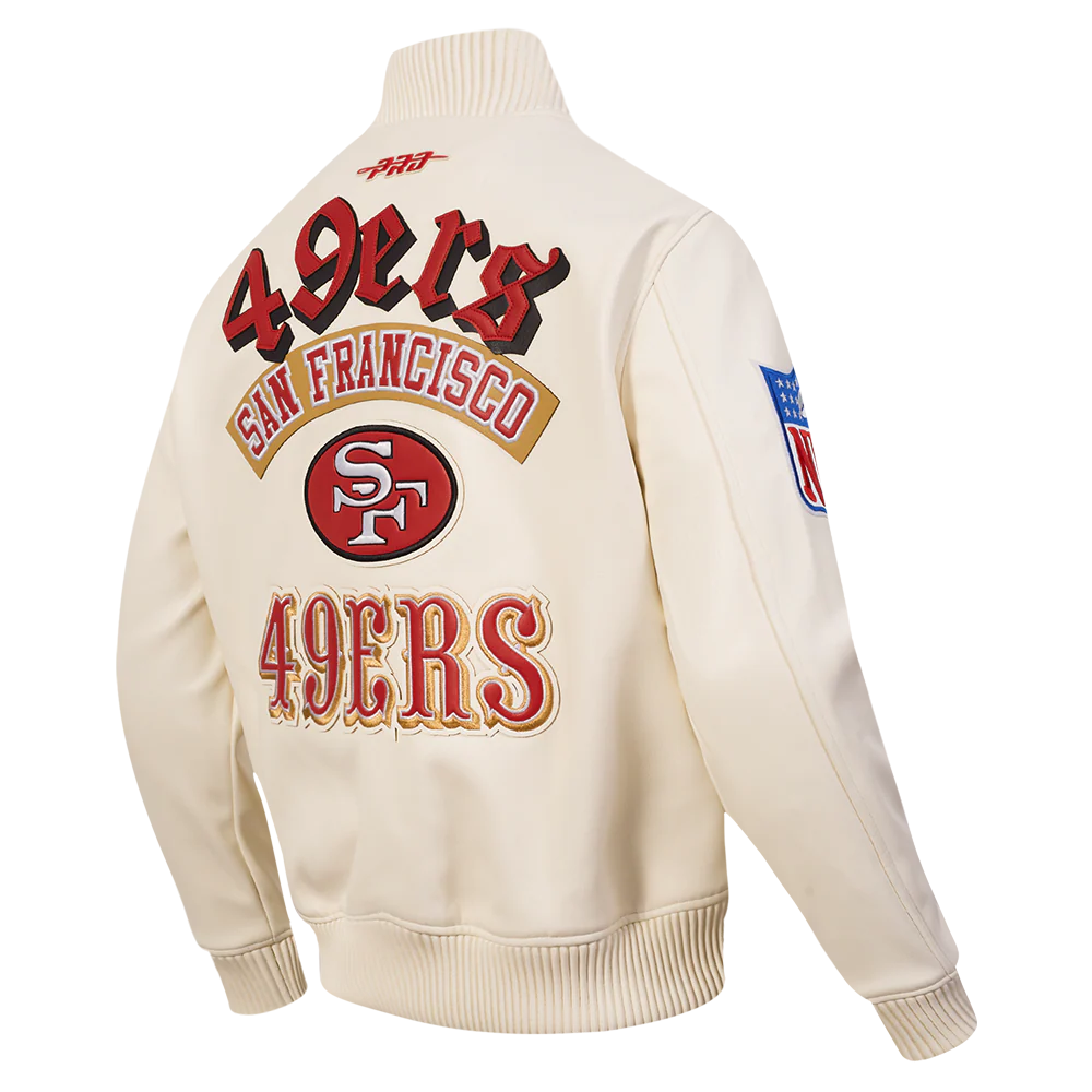 NFL SAN FRANCISCO 49ERS BEST OF MEN'S LEATHER VARSITY JACKET (EGGSHELL) - Image 4