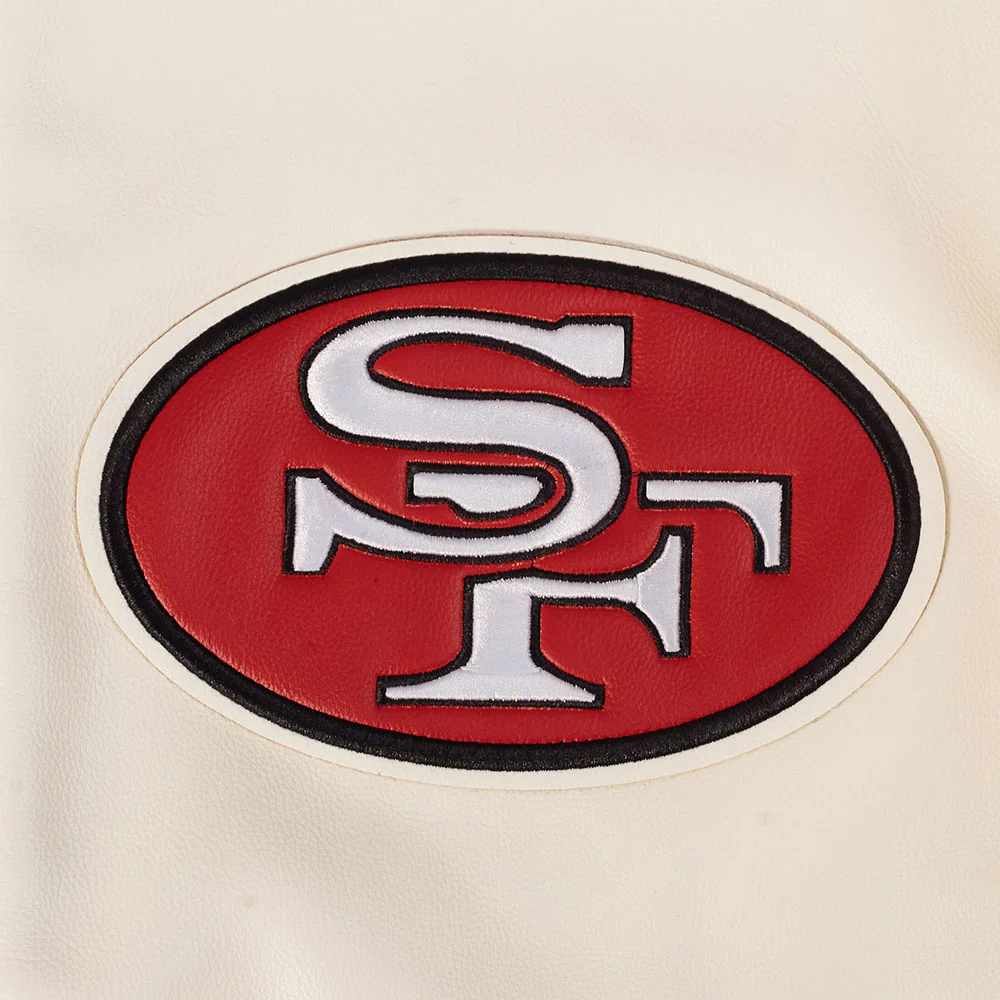 NFL SAN FRANCISCO 49ERS BEST OF MEN'S LEATHER VARSITY JACKET (EGGSHELL) - Image 5