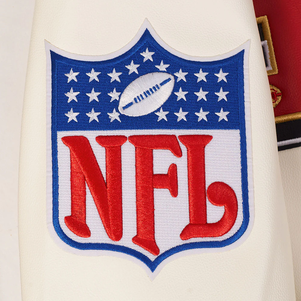 NFL SAN FRANCISCO 49ERS BEST OF MEN'S LEATHER VARSITY JACKET (EGGSHELL) - Image 7