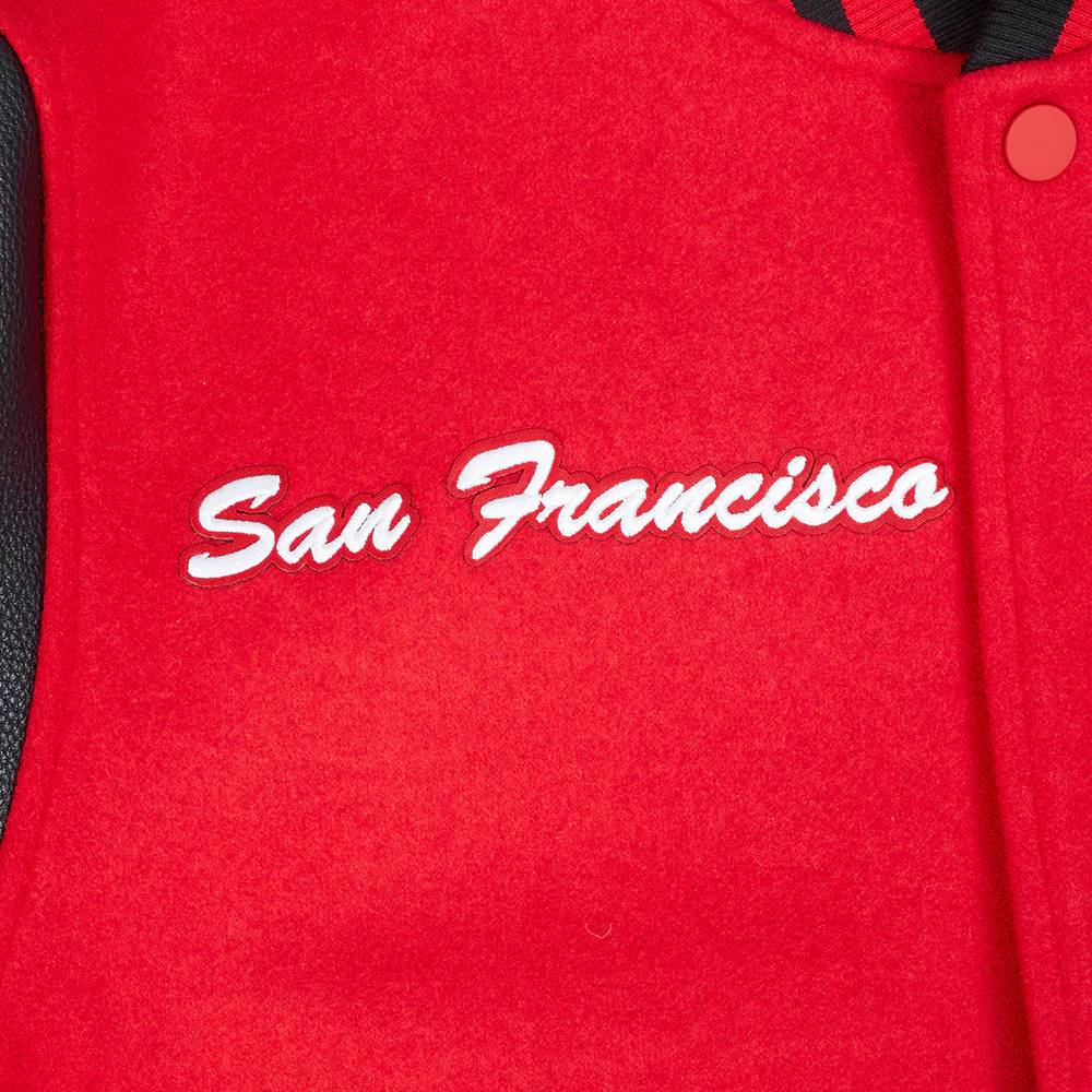 NFL SAN FRANCISCO 49ERS TEAM BADGE MEN'S RIB WOOL VARSITY JACKET (RED/BLACK) - Image 10