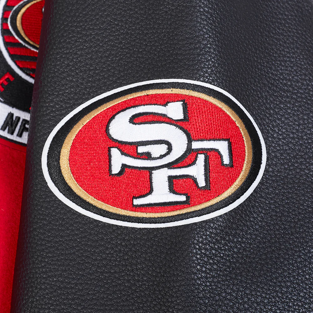 NFL SAN FRANCISCO 49ERS TEAM BADGE MEN'S RIB WOOL VARSITY JACKET (RED/BLACK) - Image 12