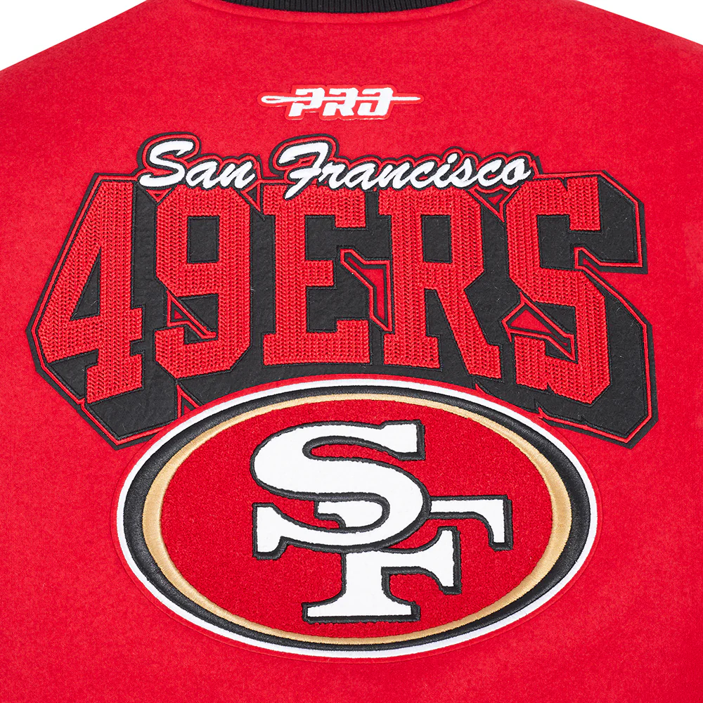 NFL SAN FRANCISCO 49ERS TEAM BADGE MEN'S RIB WOOL VARSITY JACKET (RED/BLACK) - Image 14