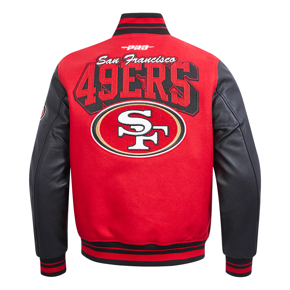 NFL SAN FRANCISCO 49ERS TEAM BADGE MEN'S RIB WOOL VARSITY JACKET (RED/BLACK) - Image 7
